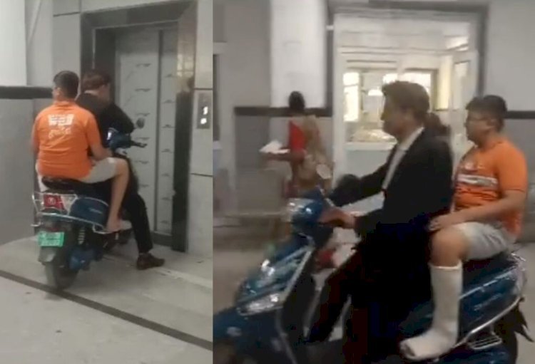 अस्पताल में नहीं मिली व्हीलचेयर तो बेटे को तीसरी मंजिल से स्कूटी पर ले आया पिता, Video Viral