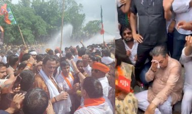 पुलिस का बल प्रयोग, कई नेता और कार्यकर्ता घायल, वसुंधरा राजे को छोड़कर सभी भाजपा नेता दिए दिखाई