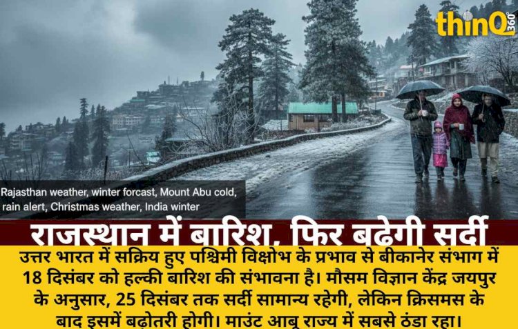 राजस्थान में बारिश का अलर्ट, क्रिसमस के बाद बढ़ेगी सर्दी