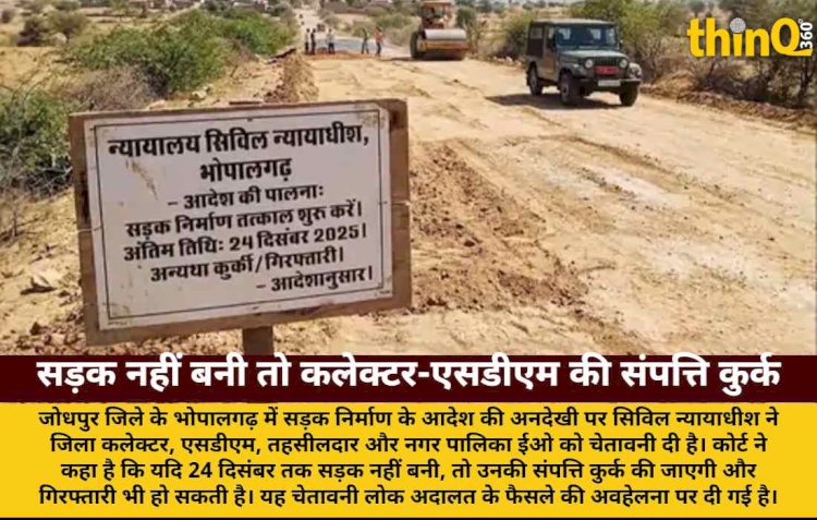 जोधपुर: सड़क निर्माण न होने पर कलेक्टर-एसडीएम को कोर्ट की चेतावनी, संपत्ति कुर्क व गिरफ्तारी का आदेश