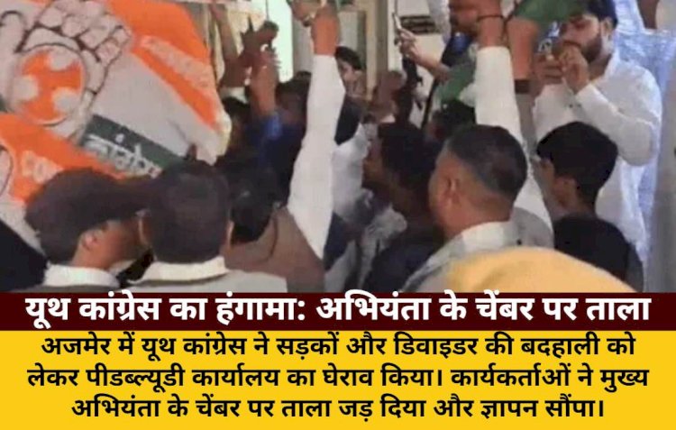 अजमेर में सड़कों की बदहाली पर यूथ कांग्रेस का प्रदर्शन