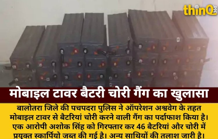 मोबाइल टावर से बैटरी चोरी करने वाली गैंग का पर्दाफाश, एक गिरफ्तार