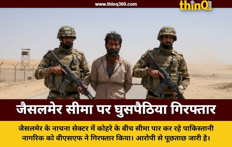 राजस्थान के जैसलमेर में भारत-पाक सीमा पर बीएसएफ ने पाकिस्तानी घुसपैठिए को पकड़ा